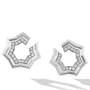 David Yurman Zig Zag Stax Two Row Hoop Earrings in Sterling Silver with Diamonds 27mm