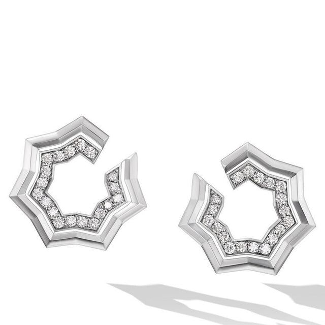 David Yurman Zig Zag Stax Two Row Hoop Earrings in Sterling Silver with Diamonds 27mm