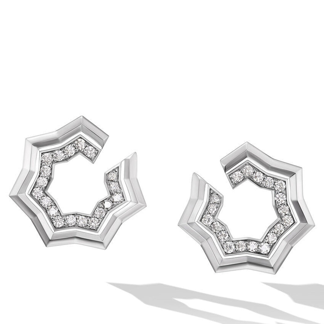 David Yurman Zig Zag Stax Two Row Hoop Earrings in Sterling Silver with Diamonds 27mm