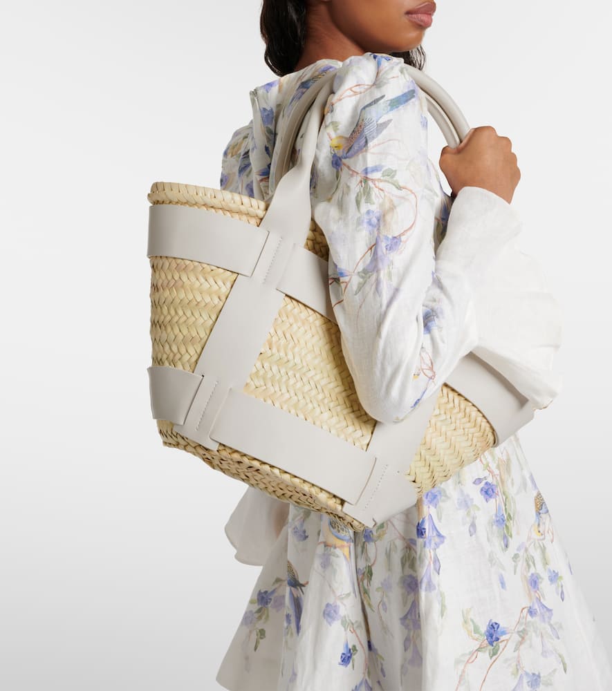 DeMellier Santorini leather-trimmed straw tote bag