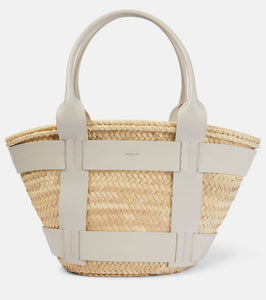 DeMellier Santorini leather-trimmed straw tote bag. Shop DeMellier Tote Bags for women now.