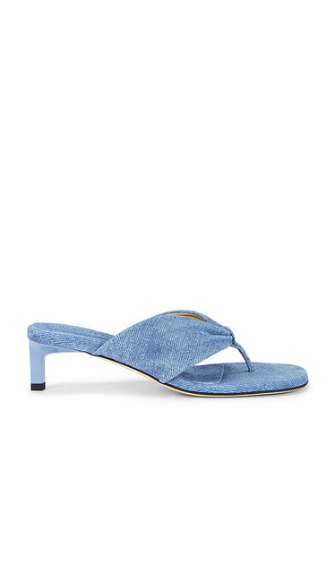 Dear Frances Wrap Mid Heel in Blue | Denim Heeled Sandals for Women