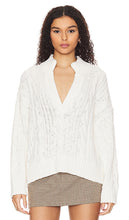 Denimist Split Neck Cable Sweater in White