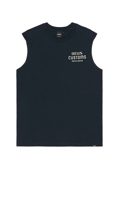 Deus Ex Machina Chrome Muscle Tank in Navy - Deus Ex Machina - Débardeur musclé chromé - Bleu marine - Deus Ex Machina 海军蓝镀铬肌肉坦克 - Deus Ex Machina Chrom-Muscle-Tanktop in Marineblau - Deus Ex Machina 크롬 머슬 탱크 네이비 색상 - Canotta Deus Ex Machina cromata Muscle in blu marino