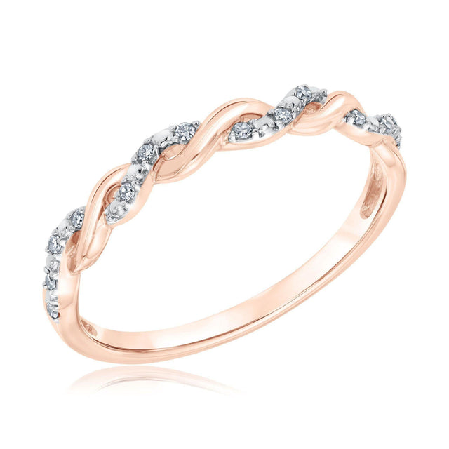 Diamond Twist Rose Gold Stackable Ring 1/15ctw