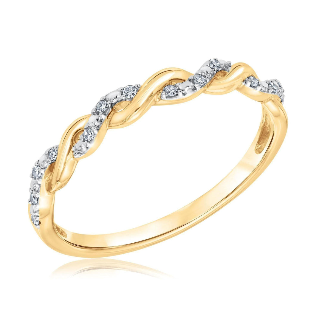 Diamond Twist Yellow Gold Stackable Ring 1/15ctw