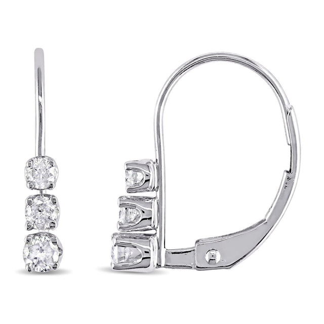 Diamond and White Gold Leverback Earrings 1/4ctw