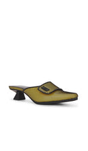 Dirt Kitten Heel Mules in Yellow