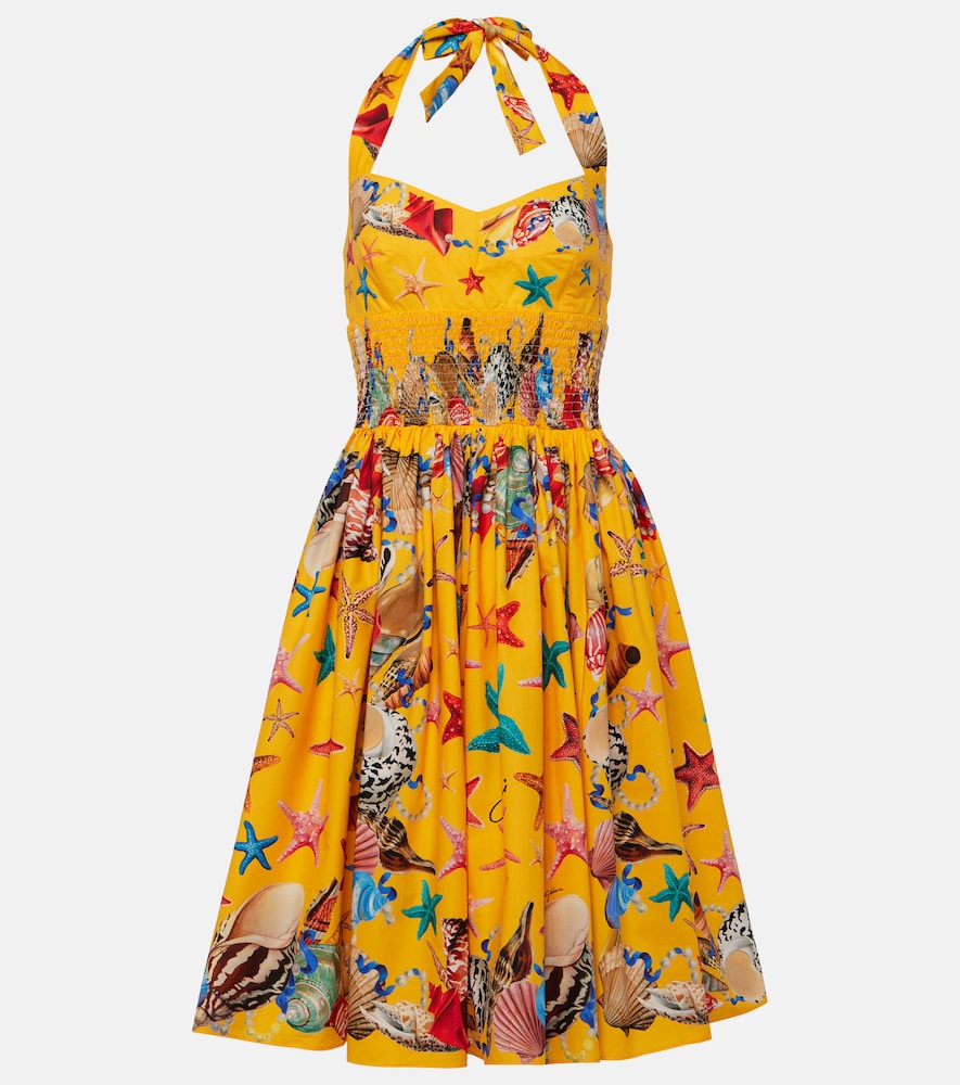 Dolce&Gabbana Capri printed shirred cotton midi dress. Dolce&Gabbana Capri印花褶皱棉质中长连衣裙
