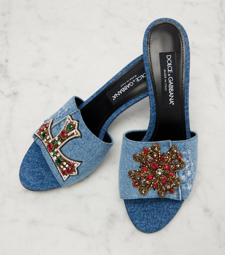 Dolce&Gabbana Crystal-embellished denim mules