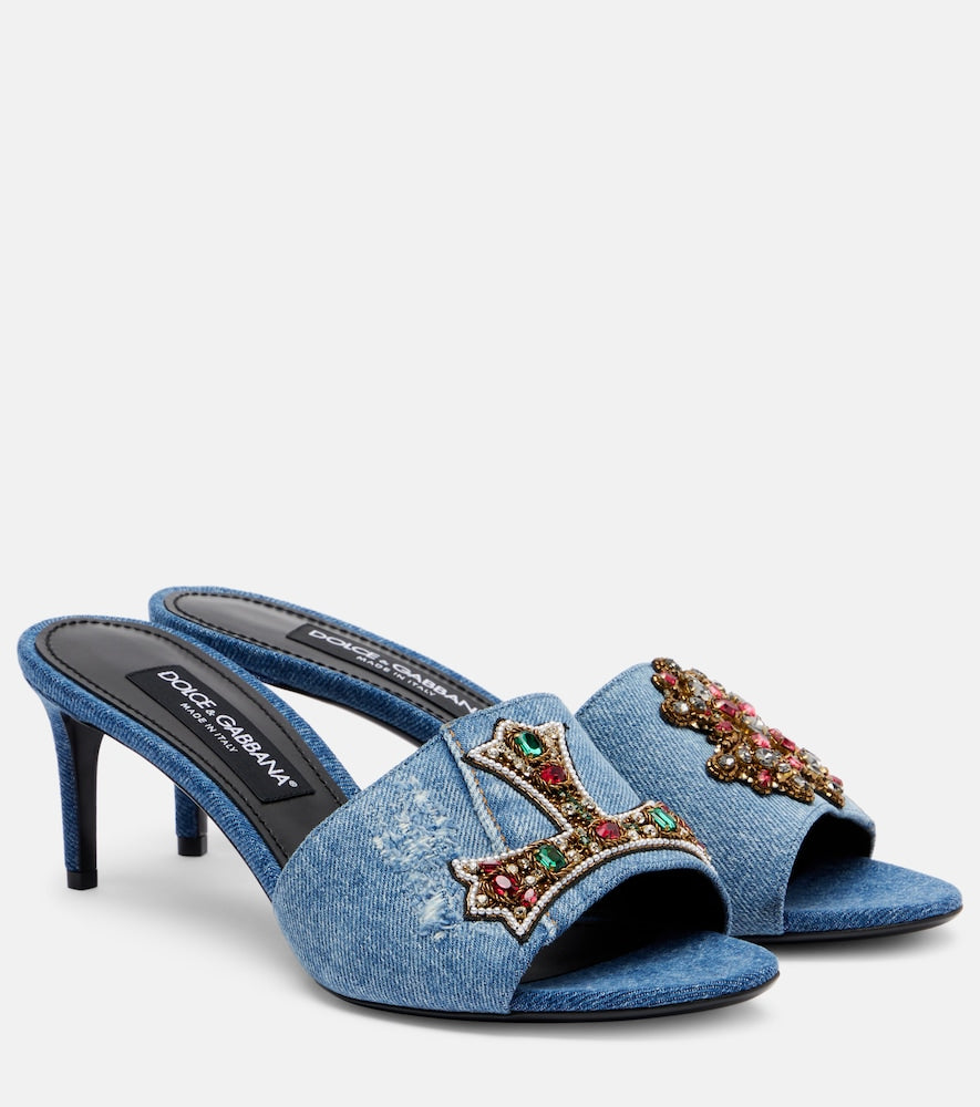 Dolce&Gabbana Crystal-embellished denim mules