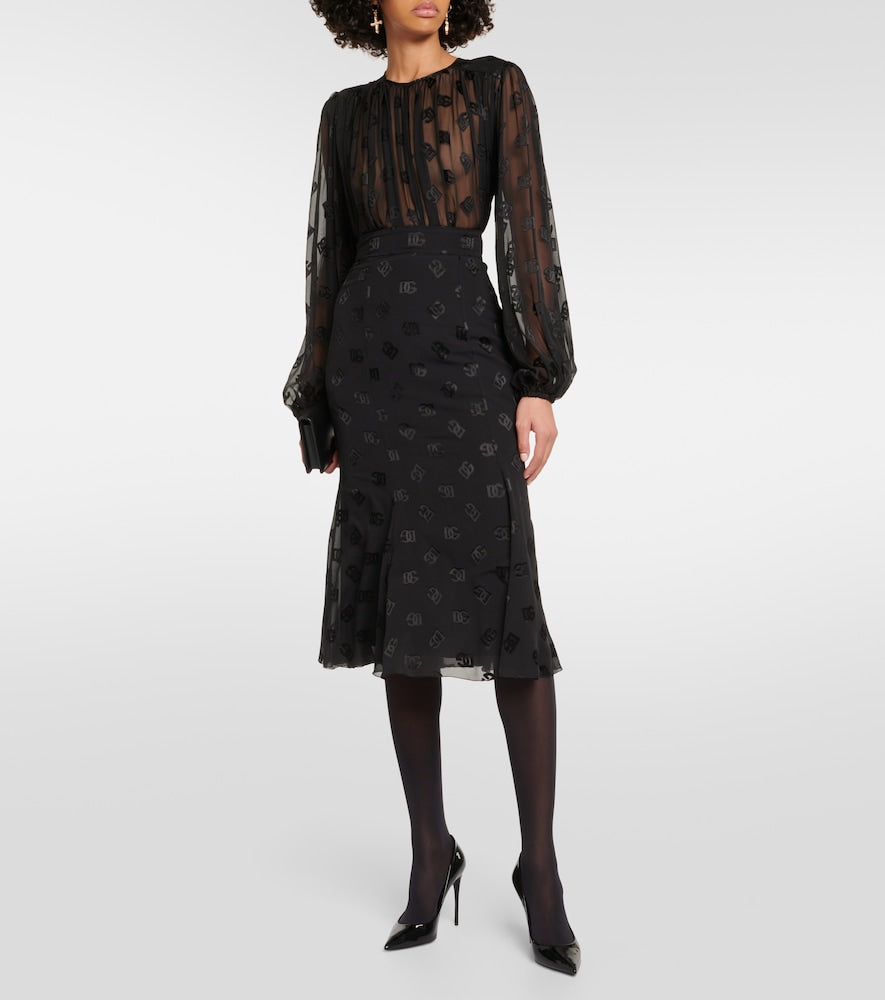 Dolce&Gabbana DG devor√É¬© satin midi skirt