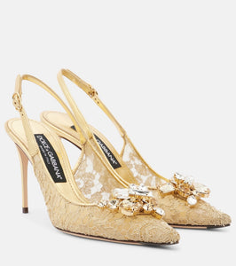Dolce&Gabbana Embellished lace slingback pumps