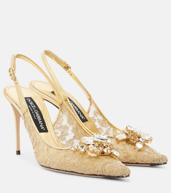 Dolce&Gabbana Embellished lace slingback pumps