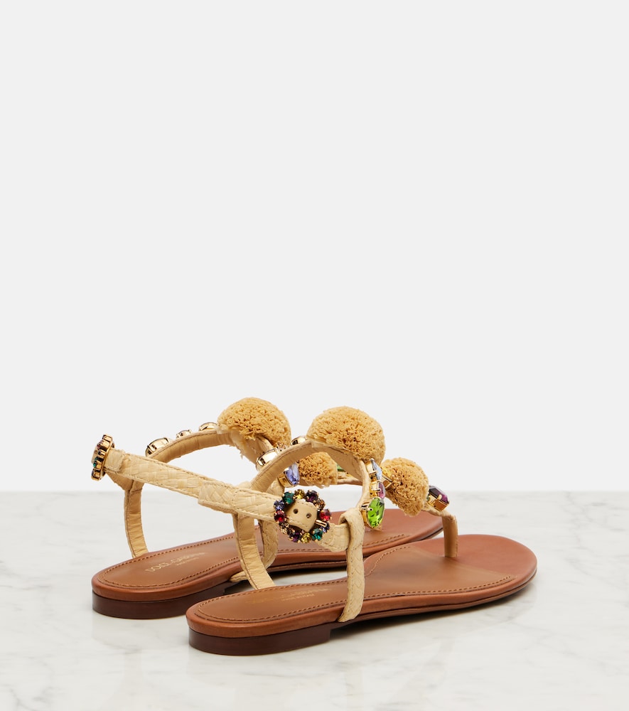 Dolce&Gabbana Embellished raffia-effect thong sandals