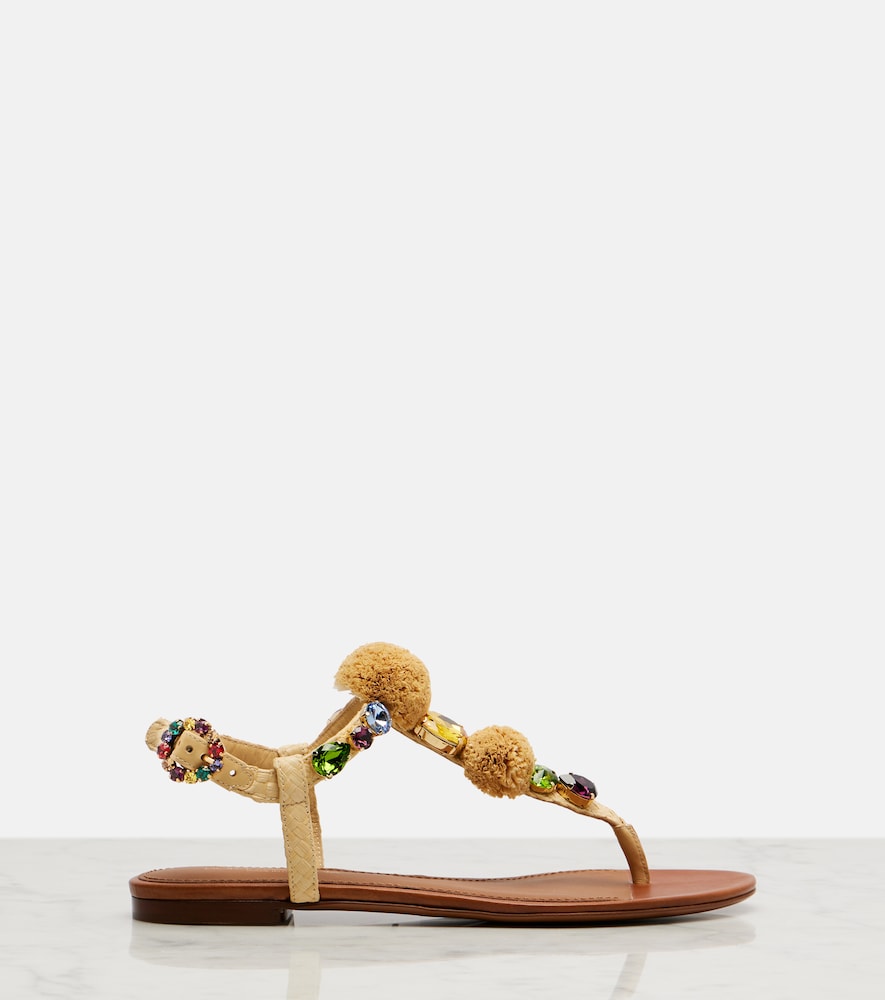 Dolce&Gabbana Embellished raffia-effect thong sandals
