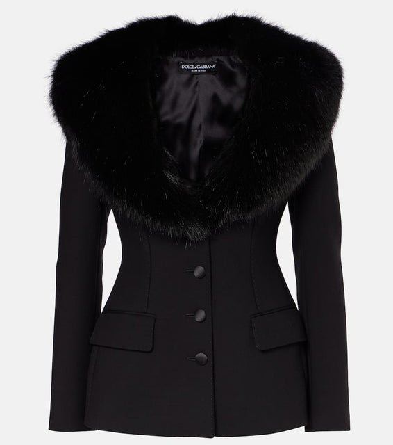 Dolce&Gabbana Faux fur-trimmed wool-blend blazer