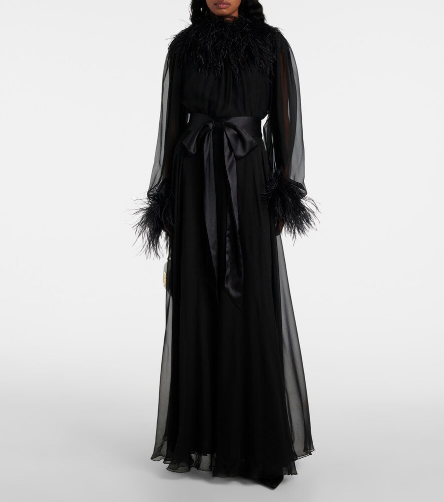 Dolce&Gabbana Feather-trimmed silk chiffon gown