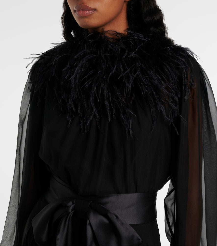 Dolce&Gabbana Feather-trimmed silk chiffon gown