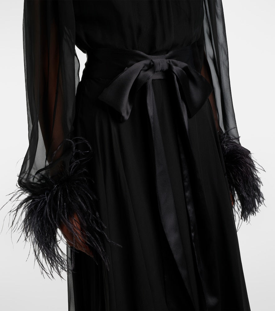 Dolce&Gabbana Feather-trimmed silk chiffon gown