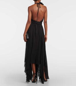 Dolce&Gabbana Floral-appliqué silk chiffon gown