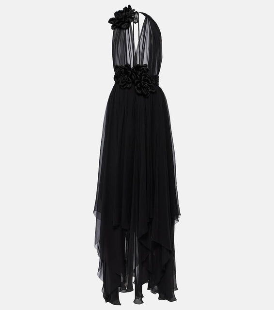 Dolce&Gabbana Floral-appliqué silk chiffon gown