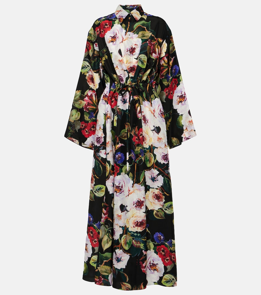 Dolce&Gabbana Floral silk satin shirt dress. Dolce&Gabbana 花卉图案真丝缎面衬衫裙
