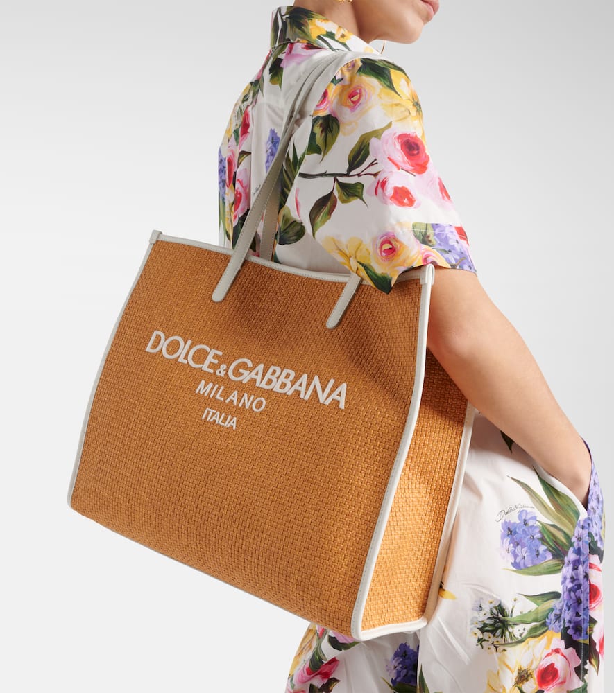 Dolce&Gabbana Large leather-trimmed raffia shopper