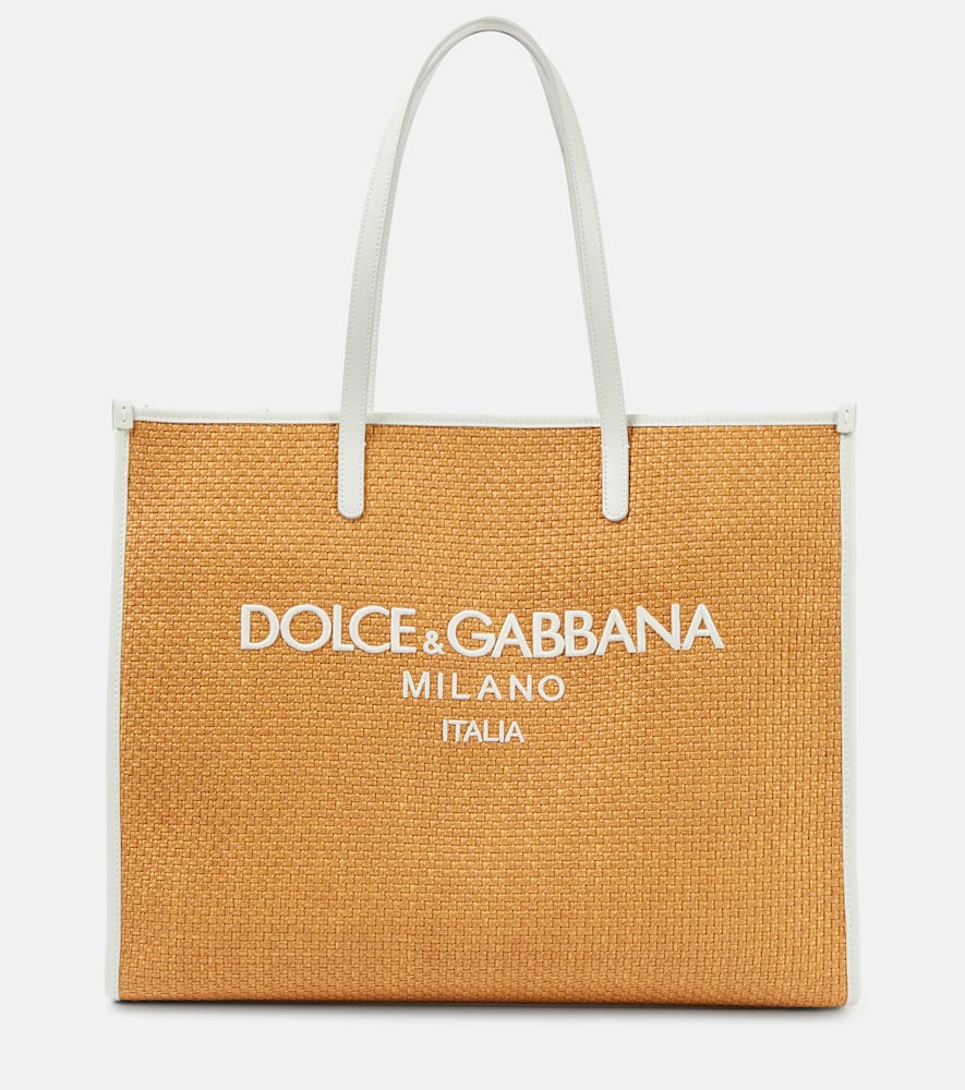 Dolce&Gabbana Large leather-trimmed raffia shopper