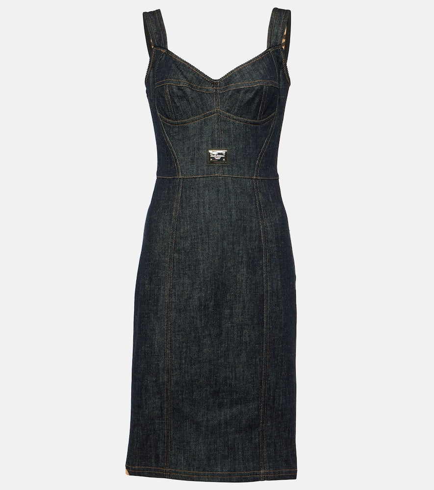 Dolce&Gabbana Logo embroidered denim midi dress. Dolce&Gabbana 标志刺绣牛仔中长连衣裙