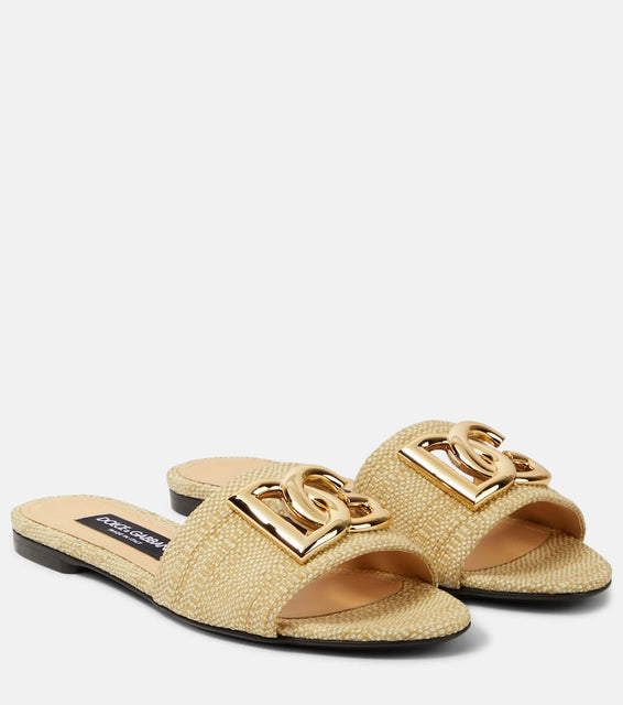 Dolce&Gabbana Logo raffia slides