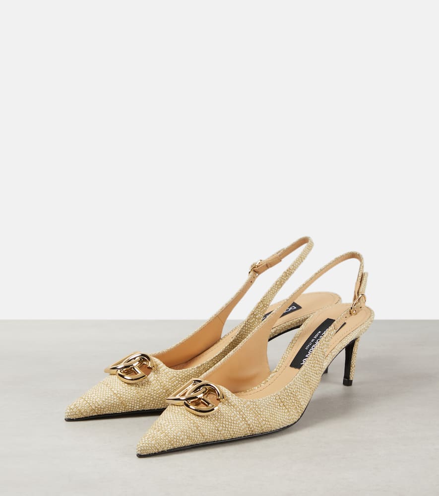 Dolce&Gabbana Logo raffia slingback pumps