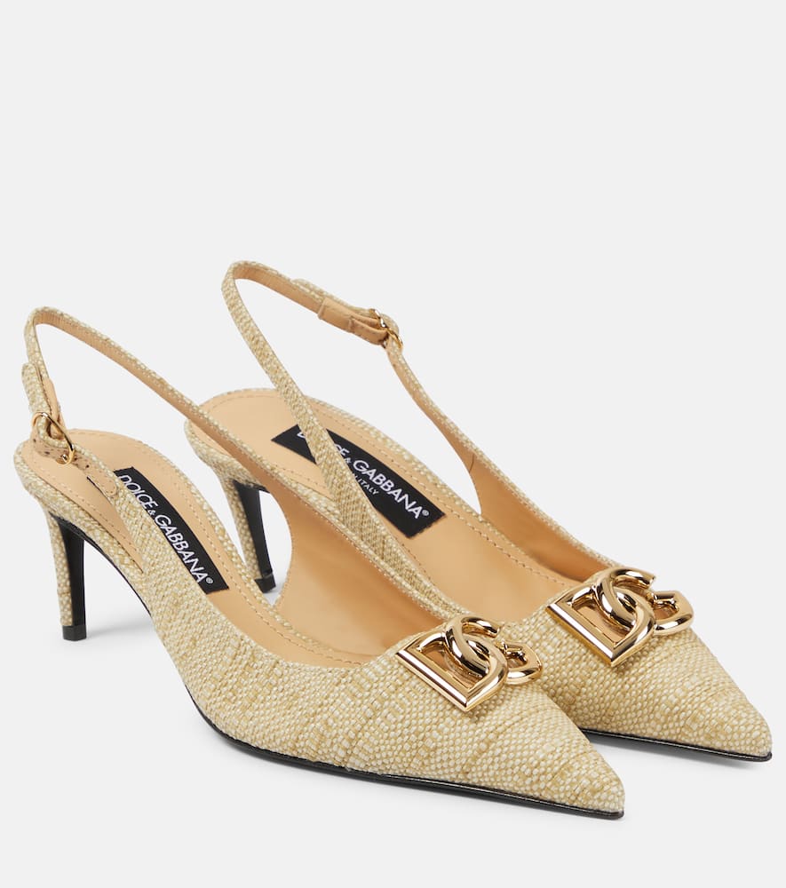 Dolce&Gabbana Logo raffia slingback pumps