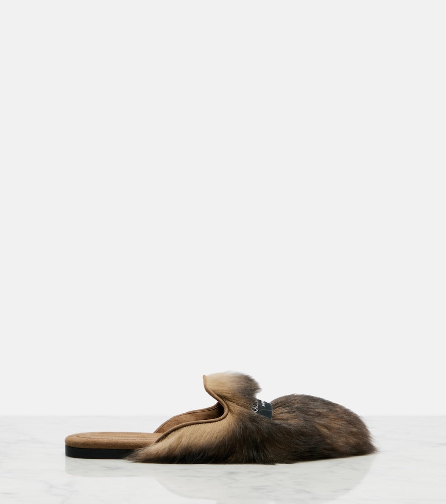 Dolce&Gabbana Logo suede-trimmed shearling mules