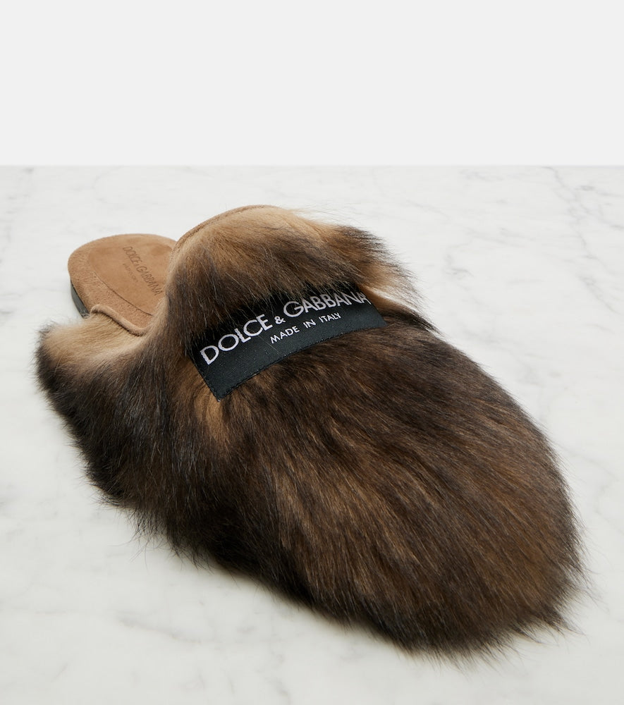 Dolce&Gabbana Logo suede-trimmed shearling mules