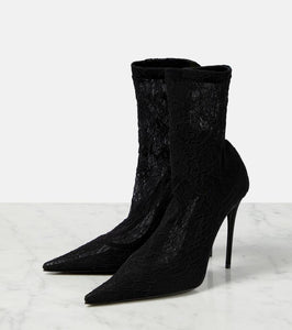 Dolce&Gabbana Lollo lace and leather ankle boots