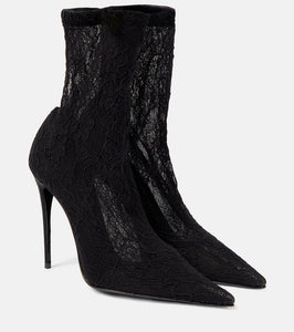 Dolce&Gabbana Lollo lace and leather ankle boots
