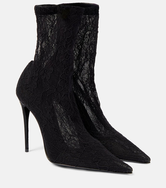 Dolce&Gabbana Lollo lace and leather ankle boots