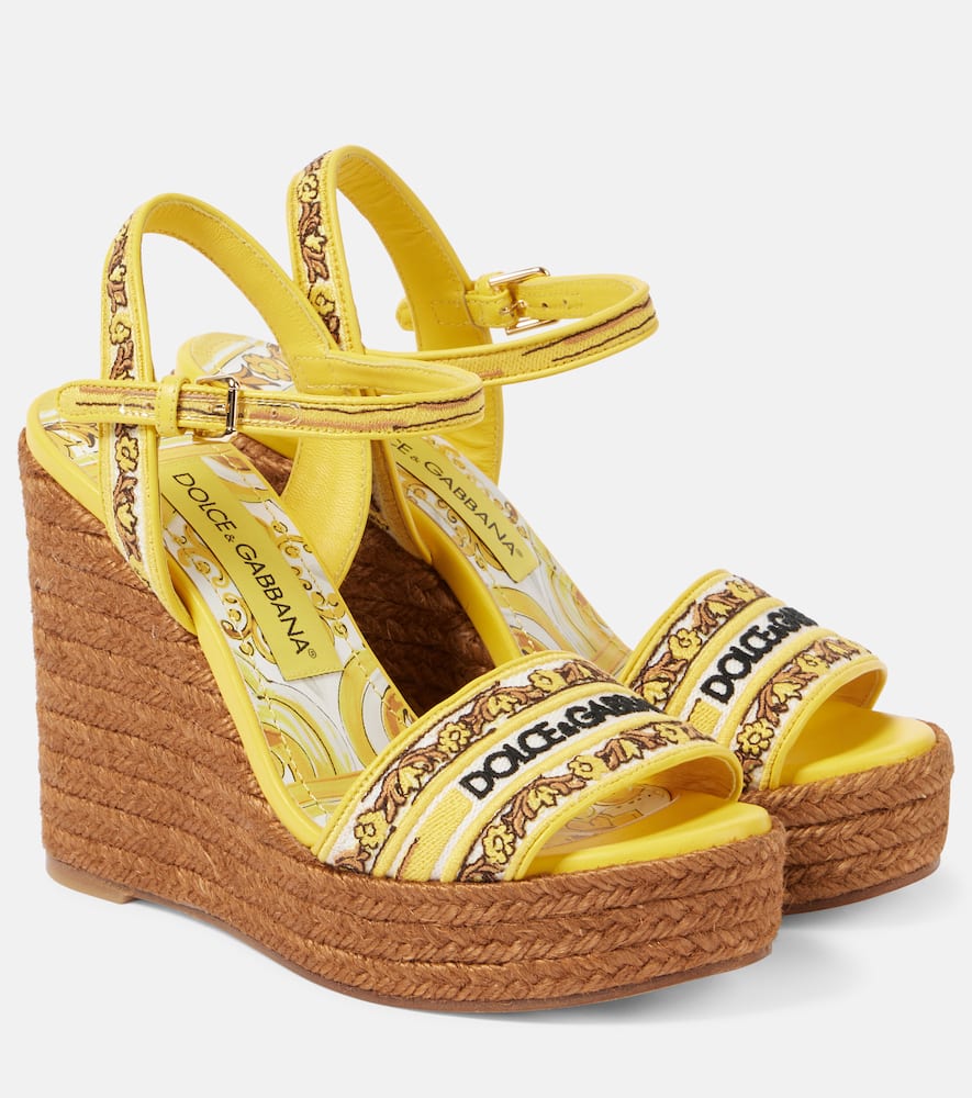 Dolce&Gabbana Majolica leather-trimmed espadrille wedges