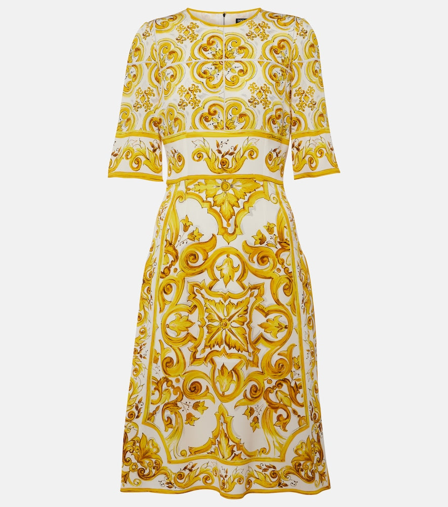 Dolce&Gabbana Majolica silk-blend charmeuse midi dress. Dolce&Gabbana Majolica 真丝混纺查米尤斯绸缎中长连衣裙