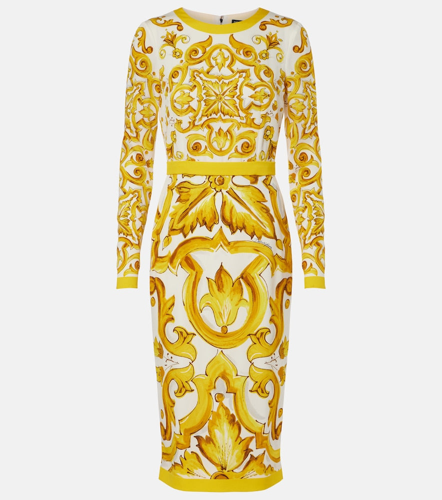 Dolce&Gabbana Majolica silk-blend charmeuse midi dress. Dolce&Gabbana Majolica 真丝混纺查米尤斯绸缎中长连衣裙
