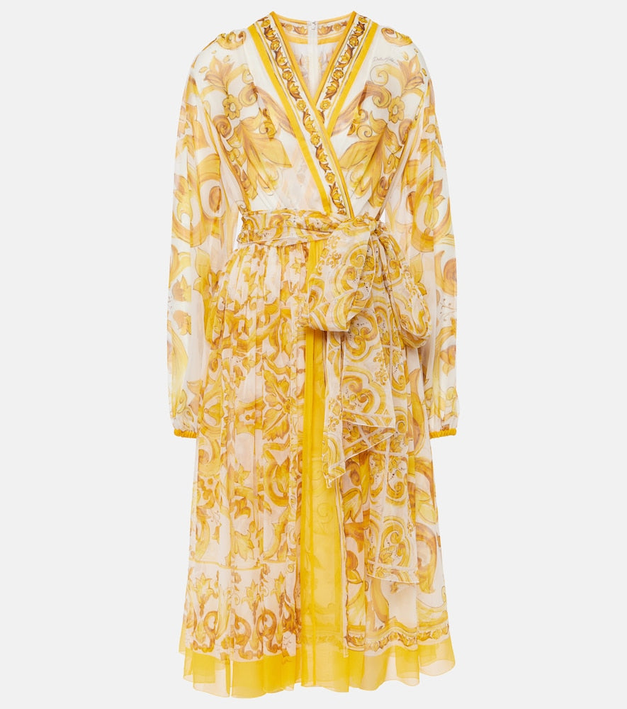 Dolce&Gabbana Majolica silk chiffon midi dress. Dolce&Gabbana Majolica 真丝雪纺中长连衣裙