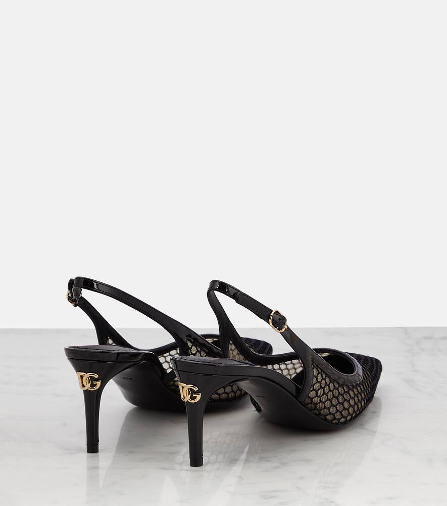 Dolce&Gabbana Mesh-trimmed leather slingback pumps