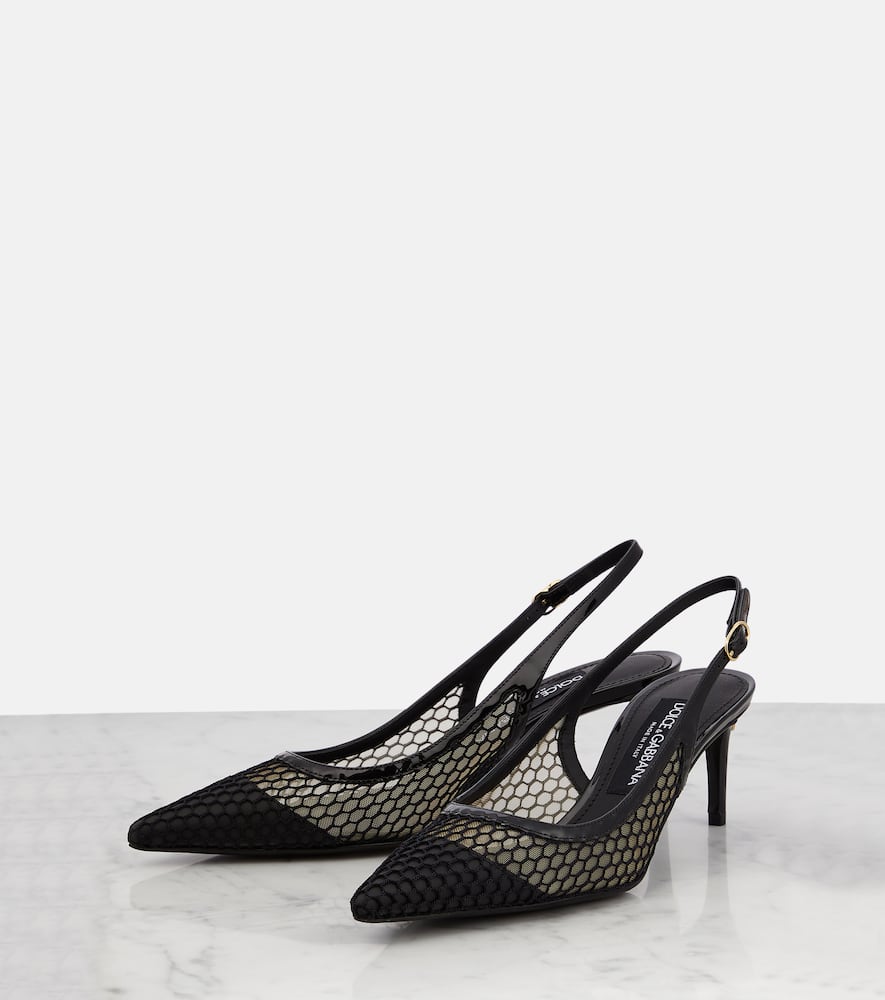 Dolce&Gabbana Mesh-trimmed leather slingback pumps