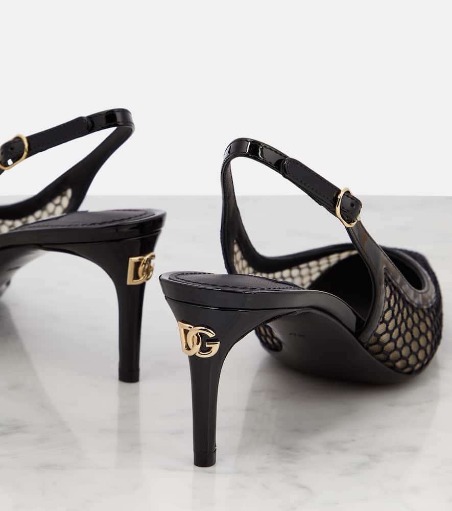 Dolce&Gabbana Mesh-trimmed leather slingback pumps