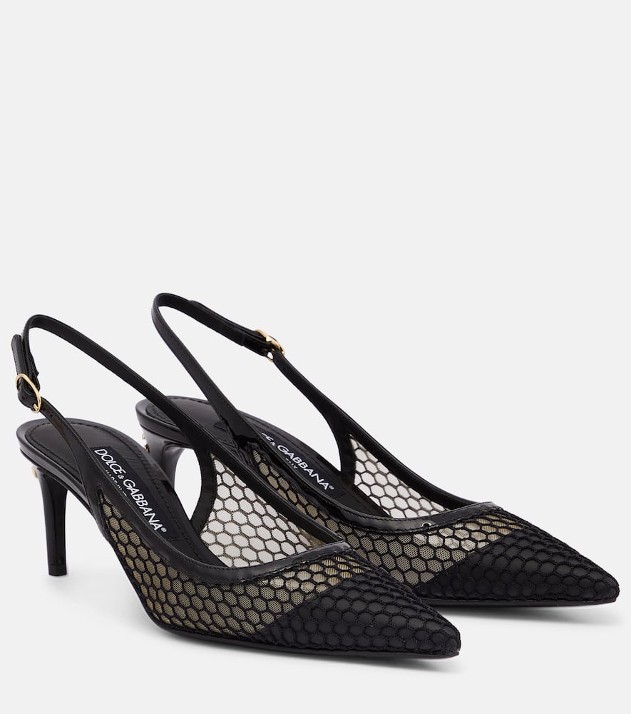 Dolce&Gabbana Mesh-trimmed leather slingback pumps