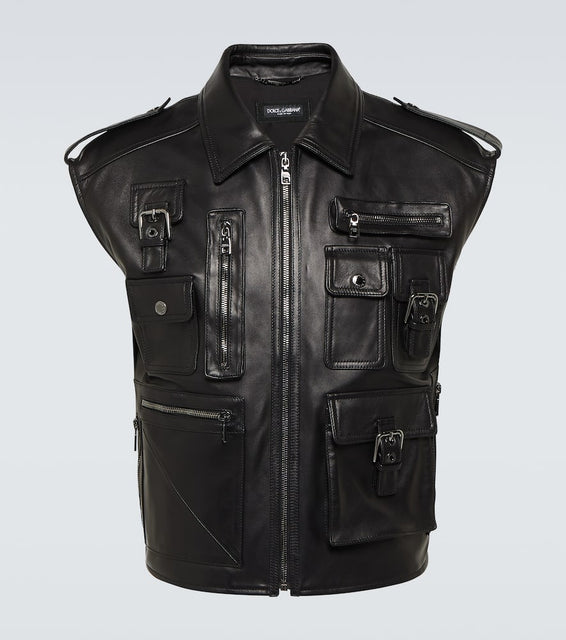 Dolce&Gabbana Pocket-detail sleeveless leather jacket