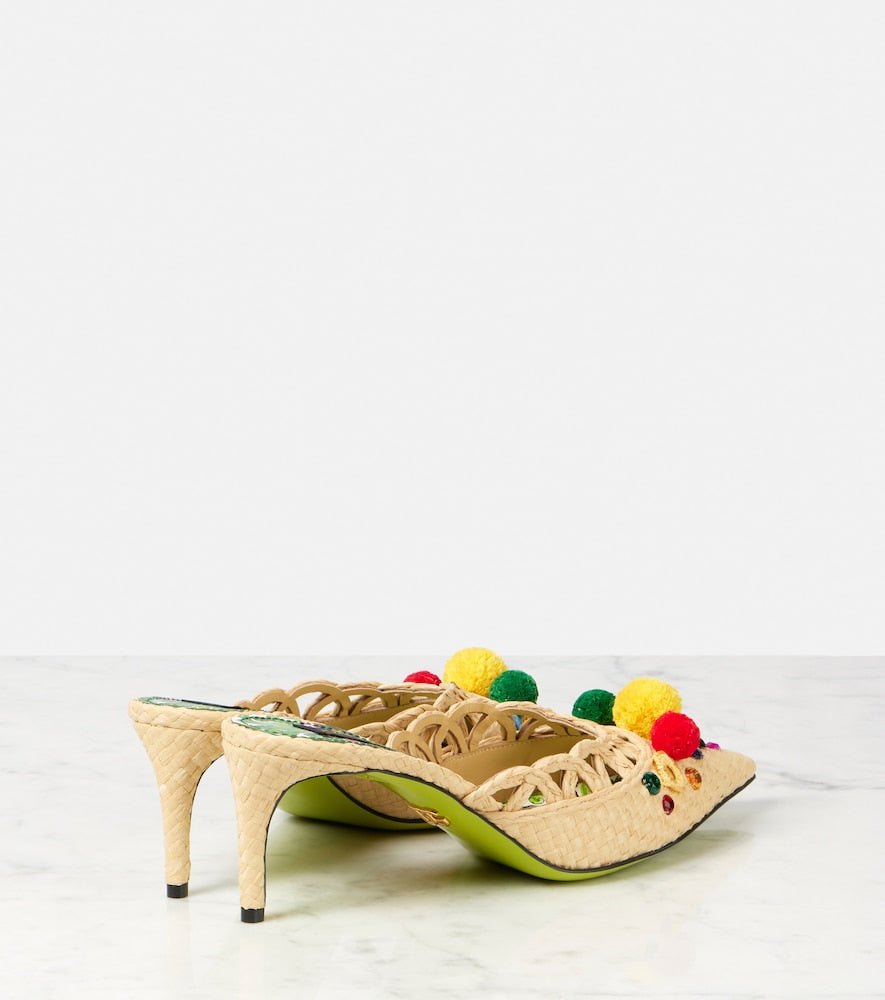Dolce&Gabbana Pointy 60 embellished raffia mules