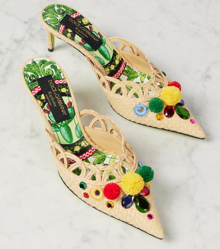 Dolce&Gabbana Pointy 60 embellished raffia mules