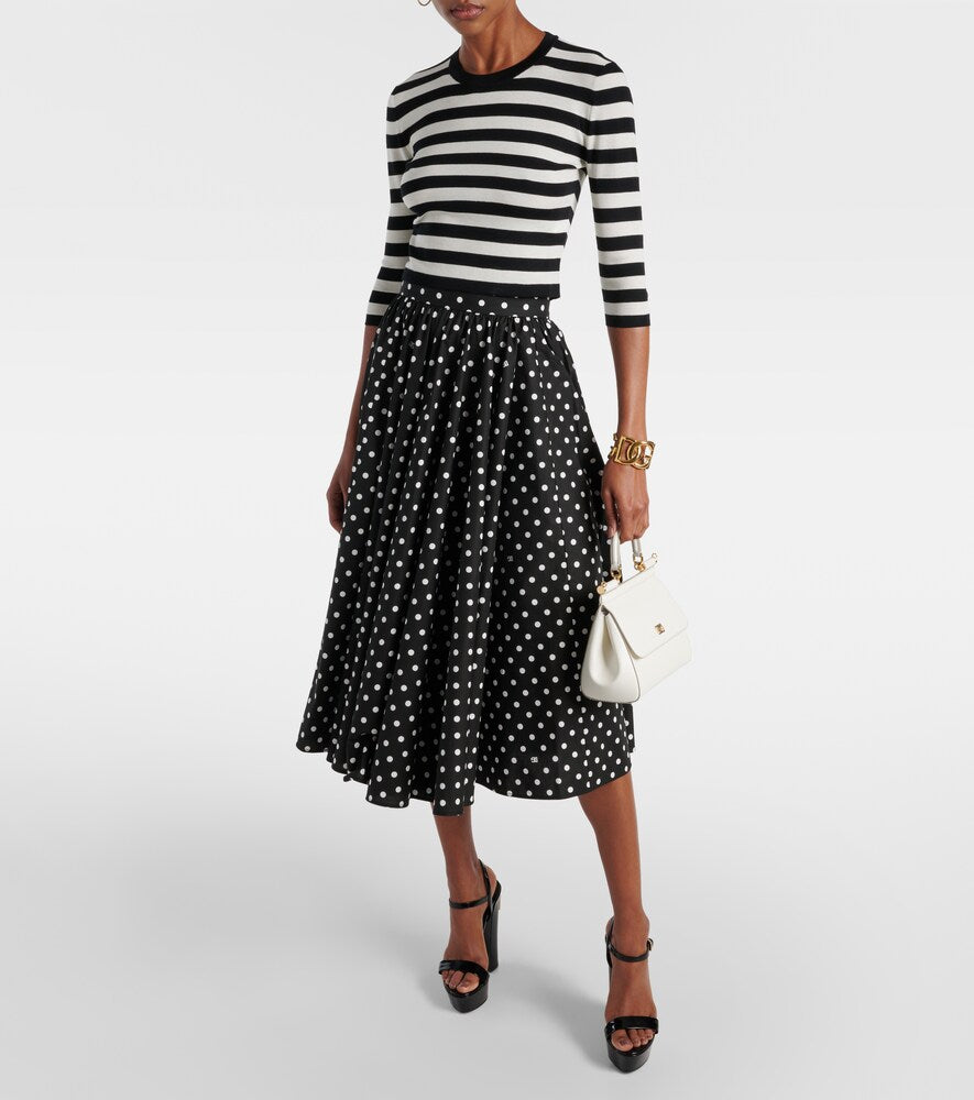 Dolce&Gabbana Polka-dot high-rise cotton poplin midi skirt